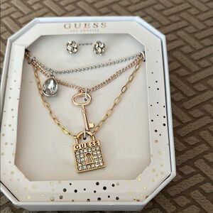 Guess Lock and Key Necklace Set